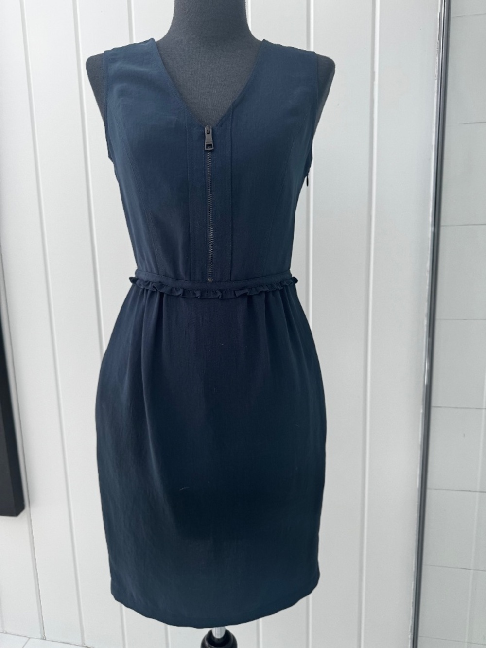 BURBERRY BRIT BLUE ZIPPER RUFFLE SLEEVELESS MINI DRESS US 2